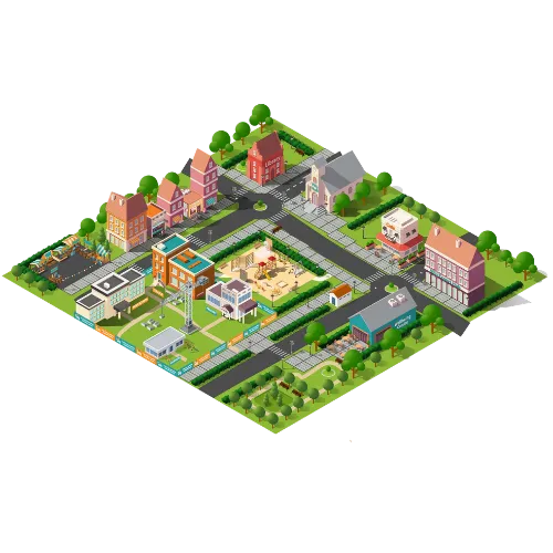 Isometric illustration of the Vilij community map