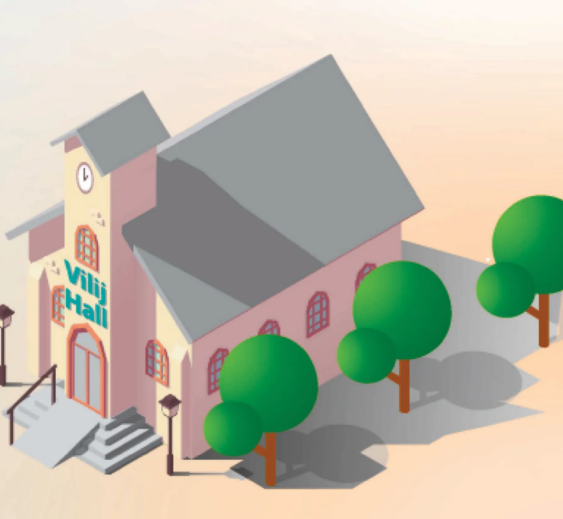 Isometric illustration of the Vilij Hall building