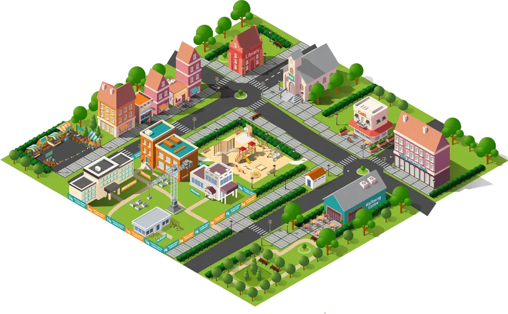 Isometric illustration of the Vilij community map